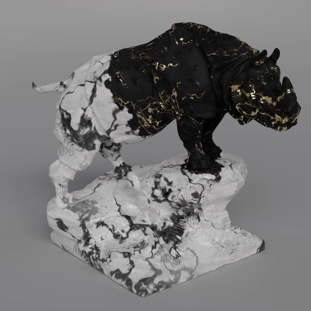 abstract material growth on a rhino sculpture